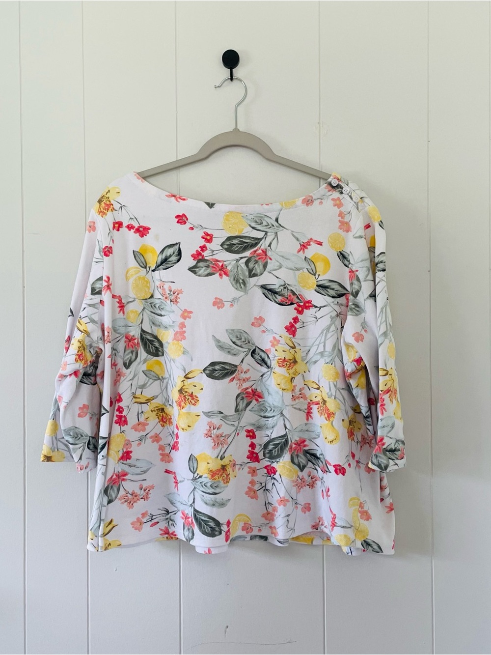 Charter Club White Floral Scoop Neck Top with Yellow & Pink Accents
